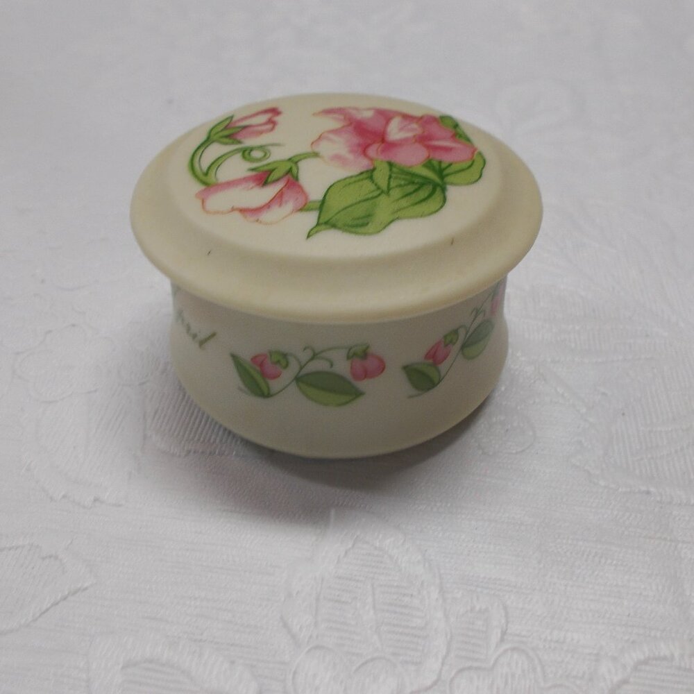 Vintage Lefton APRIL antique ivory and pink trinket dish